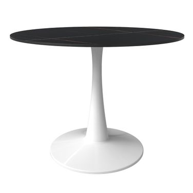Bristol 40 Inch Sintered Stone Top Round Dining Table In White and Black