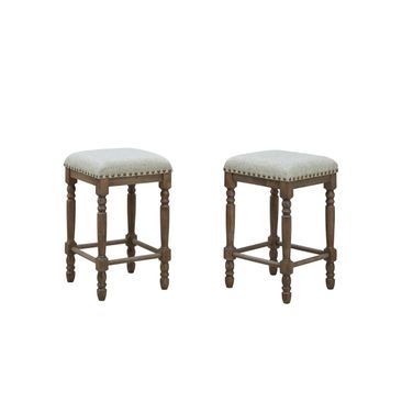 Brittany Deluxe Barstools - Set of 2 In Vintage Walnut and Peppered Upholstery
