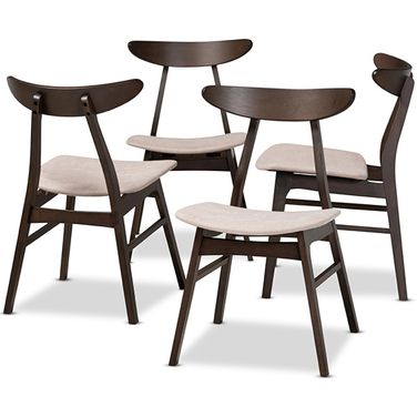 Britte Mid-Century Modern Beige Fabric Upholstered Dark Oak Brown Finished 4-Piece Wood Dining Chair Set