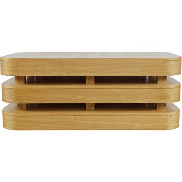 Brix Floating Sculpture Layered Coffee Table with Caster Wheels In Oak