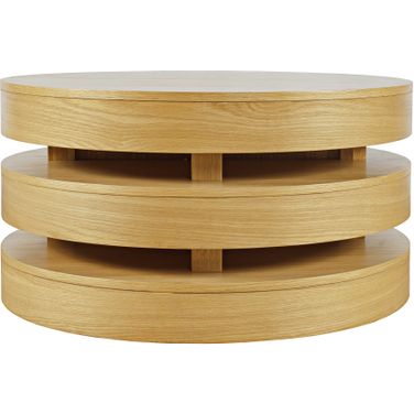 Brix Floating Sculpture Round Layered Coffee Table with Caster Wheels In Oak