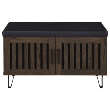 Brixton 2-Door Padded Entryway Shoe Storage Bench In Smoked Oak and Black