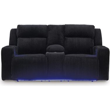 Broad Cove Power Reclining Loveseat with Console In Black