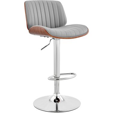 Brock Adjustable Gray Faux Leather and Walnut Wood with Chrome Finish Bar Stool