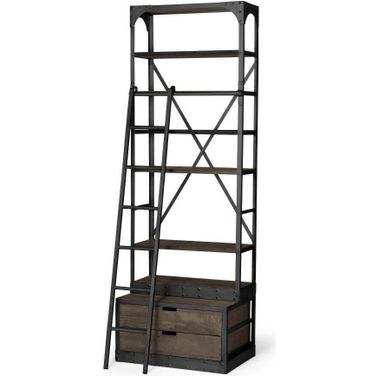 Brodie Vii Brown Wood Gun-Metal Bracing Four Shelf Shelving Unit