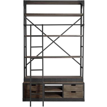 Brodie Viii Brown Wood Gun-Metal Ladder Four Shelf Shelving Unit