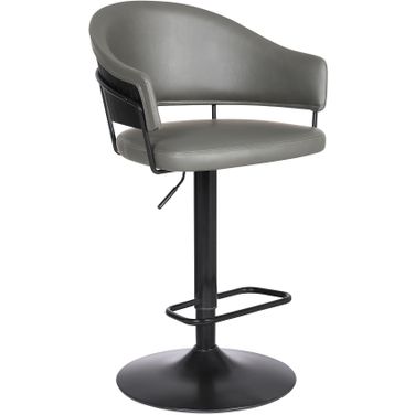 Brody Adjustable Height Swivel Gray Faux Leather and Black Wood and Metal Base Bar Stool