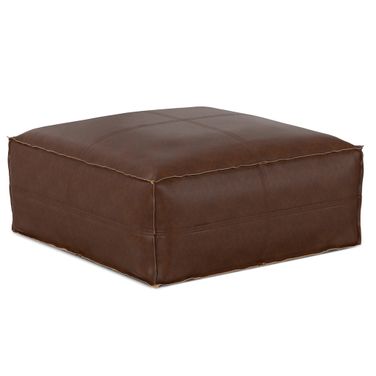 Brody Large Square Coffee Table Pouf In Distressed Dark Brown