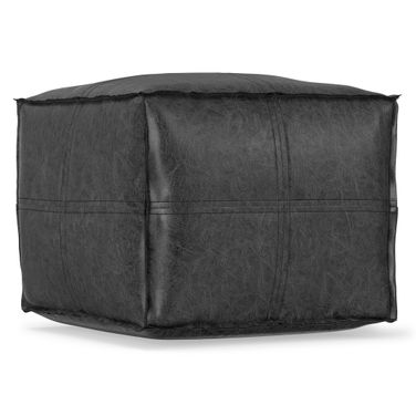Brody Square Pouf In Distressed Black