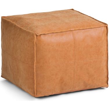Brody Square Pouf In Distressed Brown