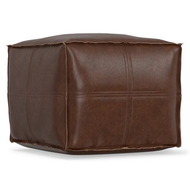 Brody Square Pouf In Distressed Dark Brown