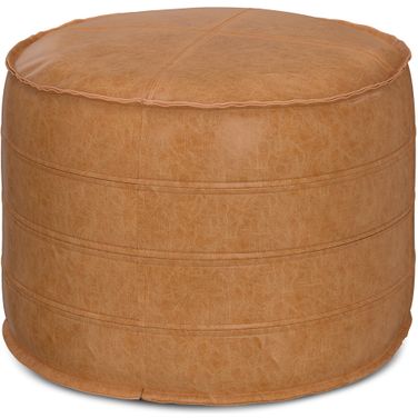 Brody Vegan Faux Leather 20 Inch Round Pouf In Distressed Brown