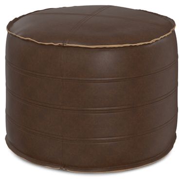 Brody Vegan Faux Leather 20 Inch Round Pouf In Distressed Dark Brown