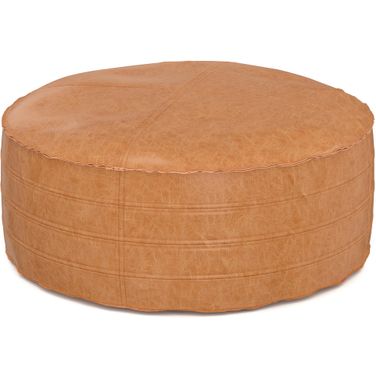 Brody Vegan Faux Leather 32 Inch Round Coffee Table Pouf In Distressed Brown
