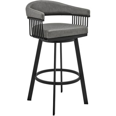 Bronson 25 Inch Counter Height Swivel Bar Stool In Black Finish and Gray Faux Leather