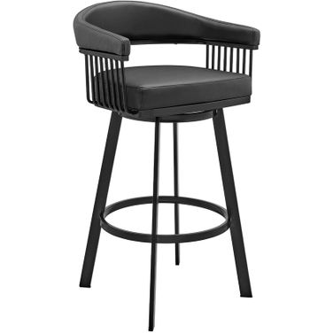 Bronson 29 Inch Bar Height Swivel Bar Stool In Black Finish and Black Faux Leather