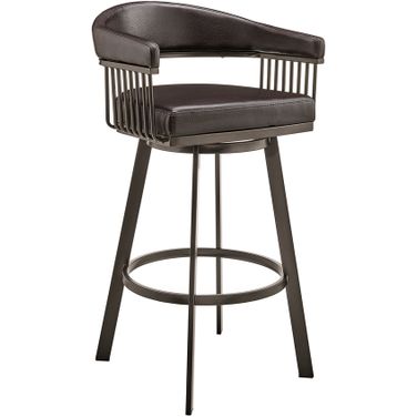 Bronson 29 Inch Bar Height Swivel Barstool In Java Brown Finish and Chocolate Faux Leather