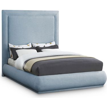 Brooke Linen Textured Fabric King Bed In Sky Blue
