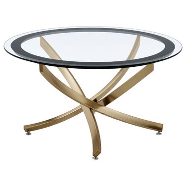 Brooke Round Glass Top Coffee Table Metal Base In Rose Brass