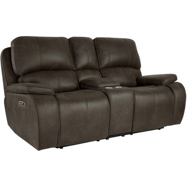 Brookings Console Loveseat with Power Headrest and Footrest In Brown