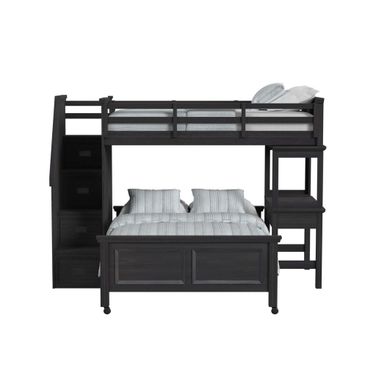 Brooklyn Kids Twin Over Full Loft with Staircase and Desk with Speaker In Charcoal