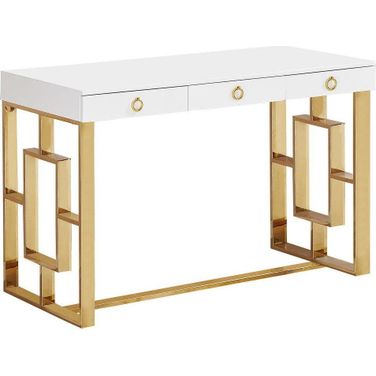 Brooks 3 Drawer Wood And Stainless Steel Frame Writing Desk In Gold