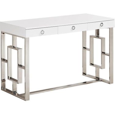 Brooks 3 Drawer Wood And Stainless Steel Frame Writing Desk In Silver