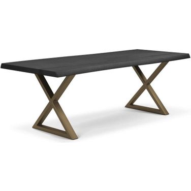 Brooks 40 x 116 Inch "X" Base Dining Table In Ebonized Top And Brass Base