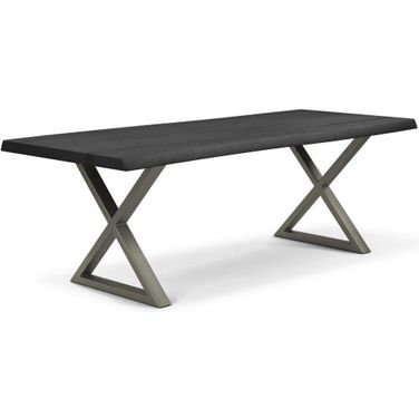 Brooks 40 x 116 Inch "X" Base Dining Table In Ebonized Top And Pewter Base