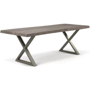 Brooks 40 x 116 Inch "X" Base Dining Table In Sandblasted Grey Top And Pewter Base