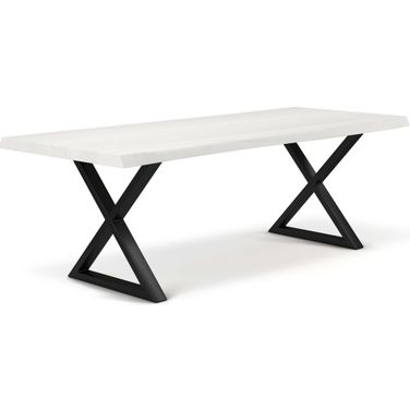 Brooks 40 x 116 Inch "X" Base Dining Table In White Wash Top And Black Base