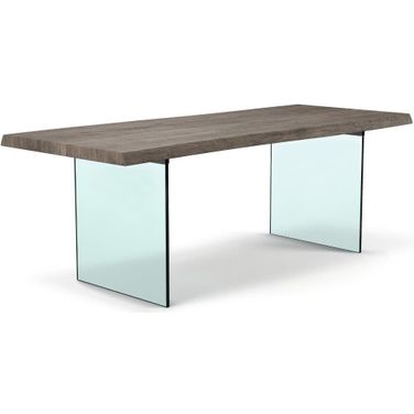 Brooks 40 x 79 Inch Dining Table In Sandblasted Grey Top And Clear Glass Base