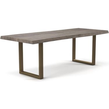 Brooks 40 x 79 Inch U Base Dining Table In Sandblasted Grey Top And Brass Base