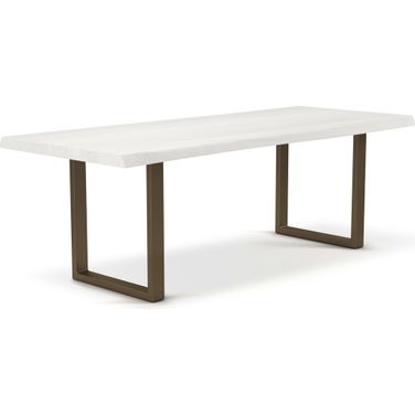 Brooks 40 x 79 Inch U Base Dining Table In White Wash Top And Brass Base