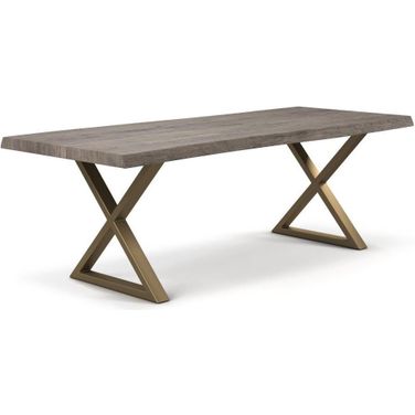 Brooks 40 x 79 Inch "X" Base Dining Table In Sandblasted Grey Top And Brass Base