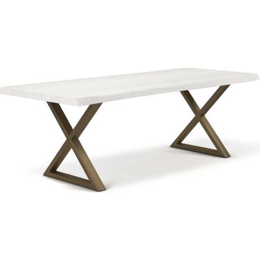Brooks 40 x 79 Inch "X" Base Dining Table In White Wash Top And Brass Base