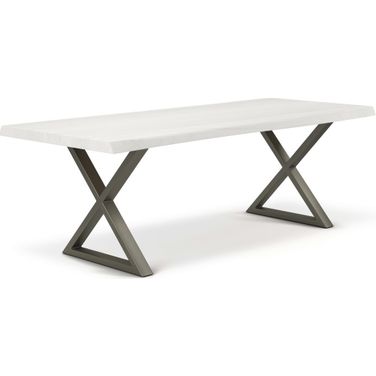 Brooks 40 x 79 Inch "X" Base Dining Table In White Wash Top And Pewter Base