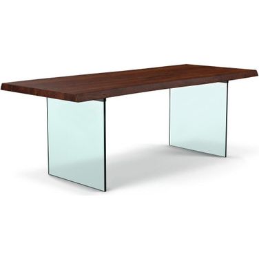 Brooks 40 x 92 Inch Dining Table In Americano Top And Clear Glass Base