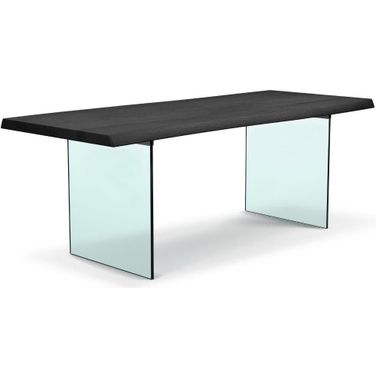 Brooks 40 x 92 Inch Dining Table In Ebonized Top And Clear Glass Base