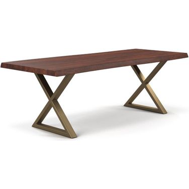 Brooks 40 x 92 Inch "X" Base Dining Table In Americano Top And Brass Base