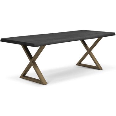 Brooks 40 x 92 Inch "X" Base Dining Table In Ebonized Top And Brass Base