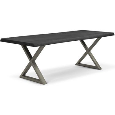 Brooks 40 x 92 Inch "X" Base Dining Table In Ebonized Top And Pewter Base
