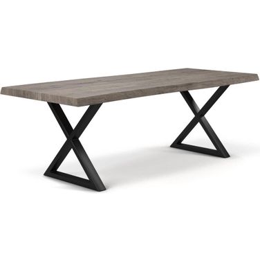 Brooks 40 x 92 Inch "X" Base Dining Table In Sandblasted Grey Top And Black Base
