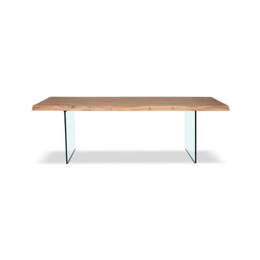 Brooks 79 Inch Glass Base Dining Table In Teak and Clear