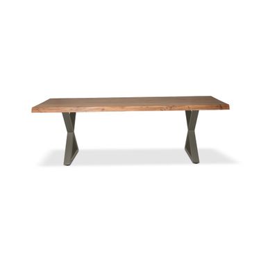 Brooks 79 Inch x Base Dining Table In Teak and Pewter