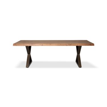 Brooks 92 Inch x Base Dining Table In Teak and Brass