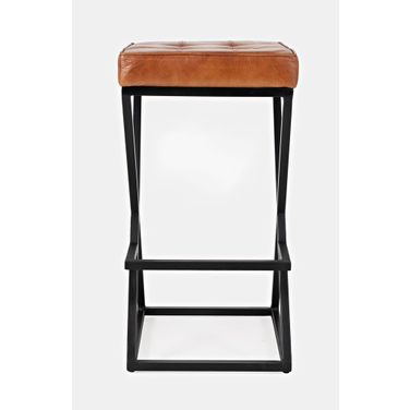 Brooks Distressed Modern Leather Backless Stool In Saddle