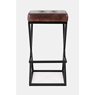 Brooks Distressed Modern Leather Backless Stool In Dark Sienna