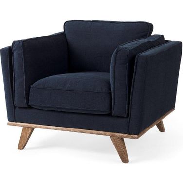 Brooks Navy Blue Fabric Chair With Medium Brown Wooden Legs