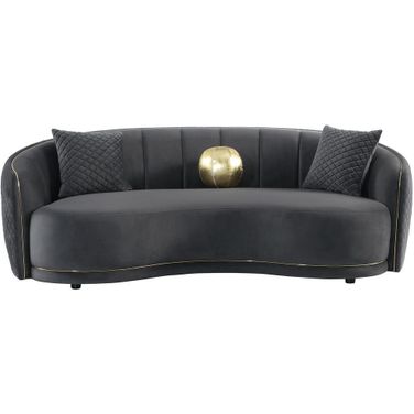 Brookside Velvet Upholstered Curved Sofa In Dark Grey
